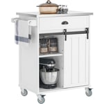 Sobuy - FKW121-W Desserte de Cuisine à roulettes, Chariot de Service Cuisine, Placard de Cuisine avec Tiroir, Porte de Grange Coulissante,