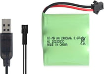 Batterie rechargeable AA 3.6V 2400mAh Ni-MH avec câble de charge USB et prise SM 2P - idéale pour les jouets télécommandés