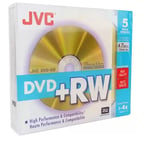 5 JVC Blank DVD+RW discs 4x 4.7GB 120 mins Rewritable for DVD recorder