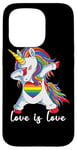 Coque pour iPhone 15 Pro Rainbow Unicorn Love Is Love Is Love LGBT LGBTQ Gay Lesbian Pride