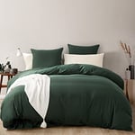 Sedefen Housse de Couette 200x200 cm Vert foncé Élégant - Parure de Lit 2 Personnes avec Fermeture Éclair - Housse Couette en Microfibre avec 2 Taie d'oreiller 65x65 cm