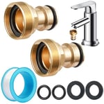 Annickee 2 Pcs Hose Tap Connector, Kitchen Tap Hose Connector Universal with Waterproof Tape, Brass Hose Connector, Tap Hose Connector for Kitchen Outside Garden Watering, Garden Tap Connector