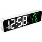 Réveil Numérique, Horloge Murale Réveil Matin LED Digital Miroir Grand Ecran avec Température Date, 2 Alarme, 40 Musique, 6 Luminosité Variable, USB