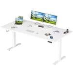 Devoko Bureau Assis Debout 160 x 80 cm avec Chargeur USB, Plateau Complet, sans Coutures, Bureau Réglable en Hauteur Électrique avec 4 Hauteurs de Mémoire, Hauteur Réglable 73-119cm (160x80cm,Blanc)