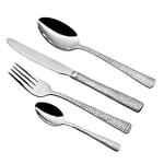 Premier Housewares 922310 Cutlery Sets Hammered Design Knife And Fork Set Knives And Forks Set Spoons Cutlery 24 Pieces, Silver, H9 x W26 x D36cm