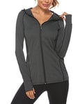 Sykooria Veste de Sport Femmes Vêtements de Sport Sweat Zippé avec Capuche à Manches Longues pour Fitness Course Yoga (Noir, S)