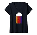 Womens Cloud with Rainbow Rain Code Wave V-Neck T-Shirt