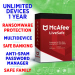 Mcafee Livesafe 2020 Unlimited Devices 1 Year Full Key / Win, Mac, Ios, Android