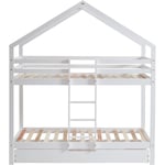 Lit cabane superposé tiny pin blanc 90x190 sommier inclus - Blanc