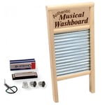 Musical Washboard Set with 3 thimbles, Harmonica, Mouth Harp - Skiffle & Country