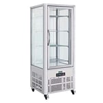 Polar Refrigeration G-Series 280W Patisserie Cake Pastry Dessert Display Fridge 400 Litre, Stainless Steel, 2°C to 10°C, 1800(H)x706(W)x706(D)mm, 4 Shelves, Energy Rating B, 4 Lockable Castors | GD881