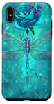 Coque pour iPhone XS Max Jolie rose turquoise et libellule avec étoiles libellules