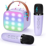 Duemste Karaoke Machine Kids with 2 Wireless Microphone,Portable Karaoke Machine with Bluetooth with LED Light and Pink Sticker for Boys Girls Families Birthday Party,Purple