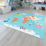 Tapis pour Enfants, Tapis de Jeu pour Chambres d'enfants, Carte du Monde avec Animaux, en Vert, Dimension:120x160 cm