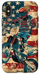 Coque pour iPhone X/XS Bleu Bohème Ethnique Motocross Drapeau Américain Dirt Bike Rider