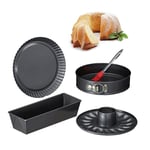 Relaxdays 10027276, anthracite Set de 5 pièces, 4 gâteaux, moule rectangle, à charnières, kouglof, à tarte, pinceau