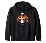 Thanksgiving Turkey Nurse at The Hospital - Scrub Top Zip Hoodie