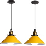 2PCS) Lampe à Suspension Rétro Lustre Vintage Jaune Ø22CM Plafonnier Industriel Lampes Suspendues Modernes Pour Restaurant Loft Cuisine Café E27