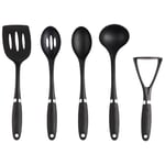 Russell Hobbs RH03026EU7 5-Piece Set – Venus Collection, Masher, Turner, Slotted, Solid Spoon, Ladle, Hanging Hooks, Soft Touch Handles, Easy Clean, Nylon Kitchen Utensils, Black