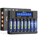 GRbatty 8PCS 1,5V 3500mWh Lithium Pile AA Rechargeable avec Chargeur，Pile AA Lithium Rechargeable 1500 Cycle Compatible avec Torche Électrique à Main, Jouet, Télécommande, etc.