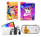 Nintendo Switch OLED (White), Let's Sing 2025, 2 Microphones, Just Dance 2025 & Princess Zelda Case Bundle, White