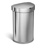 simplehuman ST2009 45L Semi-Round Sensor Bin, Automatic Motion Control, Fingerprint-Proof, Brushed Stainless Steel, W 39.1cm x H 64.1cm x D 32.6cm