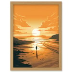 Walk into the Sunset Sand Beach Coastal Landscape Artwork Framed Wall Art Print A4