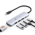 NOVOO Adaptateur USB C HDMI 4K avec PD Charge 100W, Hub USB C vers USB 3.0 x 3, 5 en 1 Hub USBC Compatible avec Macbook Air Macbook Pro Chromebook