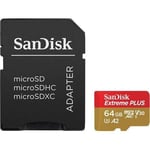 SanDisk Carte mémoire micro SD Extreme Plus microSDXC 64 Go - 0619659189150