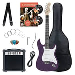 Rocktile Banger's Pack Guitare electrique - Ensemble de Guitare électrique Violette - Kit avec Ampli de 25 W, Housse, Sangle, Câble, Cordes et Médiators - Purple Highgloss