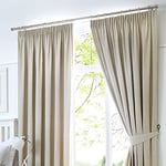 Fusion Dijon-Blackout/Thermal Insulated Pair of Pencil Pleat Curtains, Fabric, Natural Beige/Cream, 90 x 72(228 x 183cm)