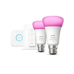 Philips Hue White and colour ambience Starter kit: 2 B22 smart bulbs (1100) +...