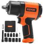 VEVOR 1/2-Inch Air Impact Wrench, High Torque Up to 1400 ft-lbs, Lightweight 4.6 lb Design Pneumatic Impact Gun with 11-PCS 1/2-Inch Drive CR-V Steel Impact Socket Set & Carrying Case