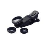 Phone Camera Lens, Universal 3 in 1 Cell Phone Camera Lens Kit Fish Eye Lens Macro Lens Wide Angle Lens Universal Clip Lens Supplies Black