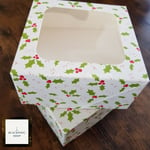 2 x FESTIVE HOLLY BERRIES CHRISTMAS Food Cake Treat Gift Boxes with Clear Window