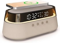 Clock Radio Glass Top - Wireless Charging, LED Lamp, Bluetooth Speaker