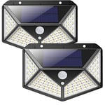 iPosible Solar Lights Outdoor, 270º Four-Angle Lighting-2 Pack 100 LED Solar Security Light with Motion Sensor Solar Waterproof Wall Light Solar Powered Light with 3 Modes for Garden,Outside, Black