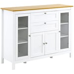 HOMCOM Buffet Salle à Manger avec 2 Portes Vitrées 120 x 40 x 90 cm Étagères Réglables 2 Tiroirs 1 Placard Bois Naturel et Blanc