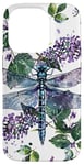 iPhone 14 Pro Dragonfly Surrounded by Lilac Flowers and Leaves Case