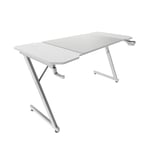 MARSGAMING MGD-X140, Bureau Gaming Ergonomique, Surface en Fibre de Carbone, Structure Métallique, Tapis de Souris XXL, Supports Casque et Boissons, Gestion des Câbles, Bureau Gaming 140x60cm, Blanc