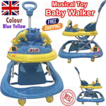 Blue Baby Walker Wheels Foldable  Music Ride Walk Along Activity Toy With Handle