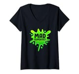 Womens Funny Slime Scientist Mad Slimentist Slime Green V-Neck T-Shirt