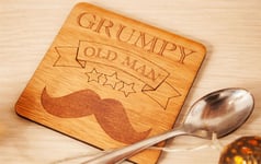 Set of 8 Grumpy Old Man Rustic Etched Coasters - Made in UK