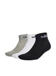 adidas Sportswear Unisex 3 Pack Cushioned Linear Ankle Socks - White/Grey, White/Grey/Black, Size Xs, Men