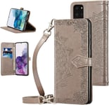 Etui De Protection Elegant En Cuir Pour Samsung Galaxy S20 Plus, Avec Compartiments Pour Cartes, Support, Dragonne, Motif Floral Magnetique, Pour Samsung Galaxy S20 Plus, Gris