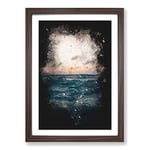 Big Box Art Ocean Beneath a Peach Sky Paint Splash Framed Wall Art Picture Print Ready to Hang, Walnut A2 (62 x 45 cm)