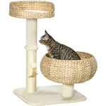 Pawhut - Arbre à chat griffoir 2 niveaux hauteur 72 cm poteau sisal avec niche et plate-forme 1 balle suspendue beige - Beige
