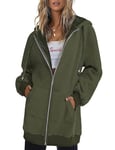 Zeagoo Femme Veste à Capuche Chaude Basique Fermeture Éclair à Capuche Automne Hiver Couleur Unie Fine Sweatshirt Veste Zippée avec Poches Veste à Capuche Vert Militaire XL