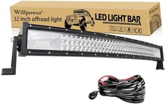 Willpower Barre Lumineuse LED, 32 Pouces 405W Spot et Inondation Combinée Barre de LED avec 12V Faisceau de câblage kit Rampe LED Phare LED Projecteur LED pour Offroad Véhicules Voiture camions SUV