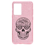 Coque Iphone 12 PRO MAX paillettes rose mort noir mexicaine calavera